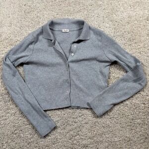 John Galt Brandy Melville Gray Ribbed Button Down Cropped Cardigan Sweater Small